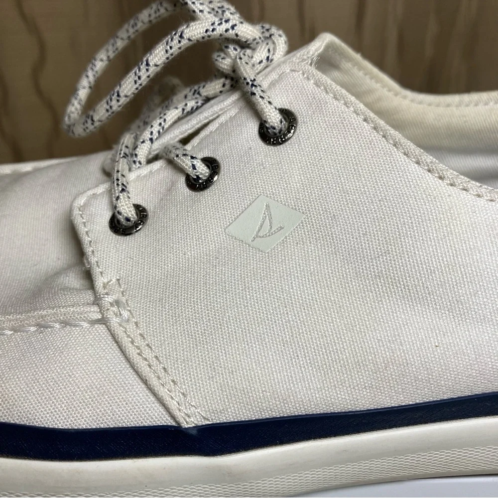Sperry Top Sider Men's 11.5 Halyard Boat Shoes Tie Canvas 3 Eye White STS19141